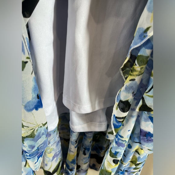 Marina FLORAL‎ LONG SLEEVE FAUX WRAP DRESS Blue Green Chiffon Size 14 Midi NWT - Picture 9 of 14